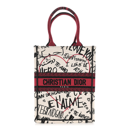 Christian Dior Canvas Embroidered Vertical Dioramour Graffiti Book Tote Latte Multicolor 1 of 11