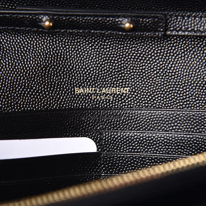 Saint Laurent Grain De Poudre Matelasse Chevron Monogram Chain Wallet Black 6 of 7