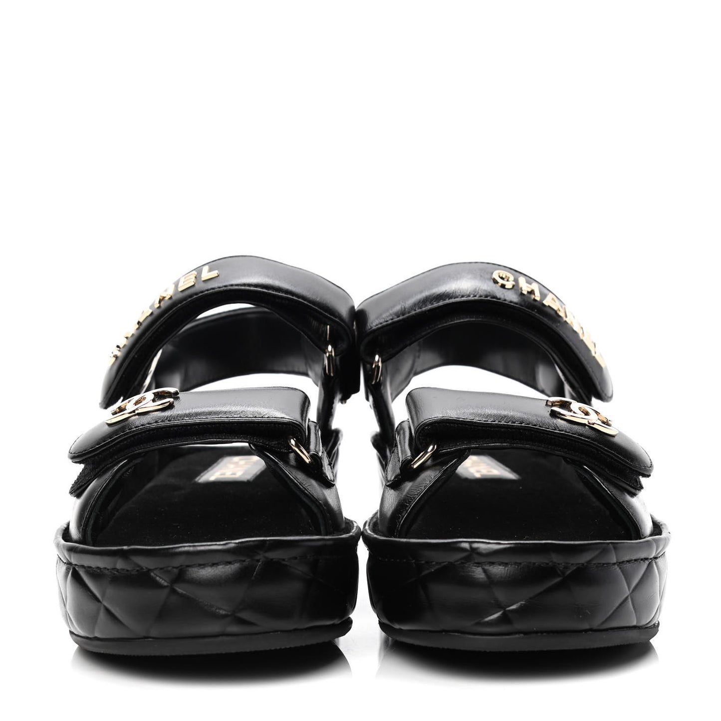 Shiny Calfskin Logo Platform Sandals 37 Black