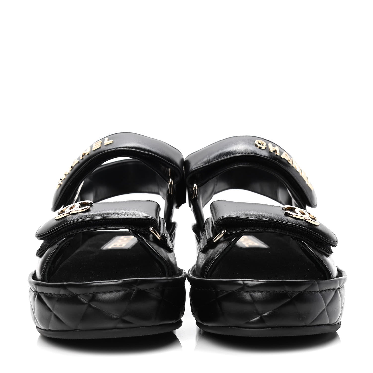 Chanel Shiny Calfskin Logo Platform Sandals 37 Black 2 of 4