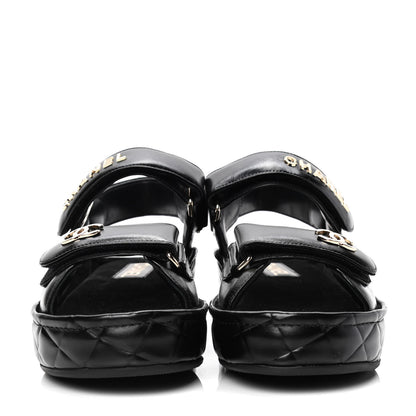 Chanel Shiny Calfskin Logo Platform Sandals 37 Black 2 of 4