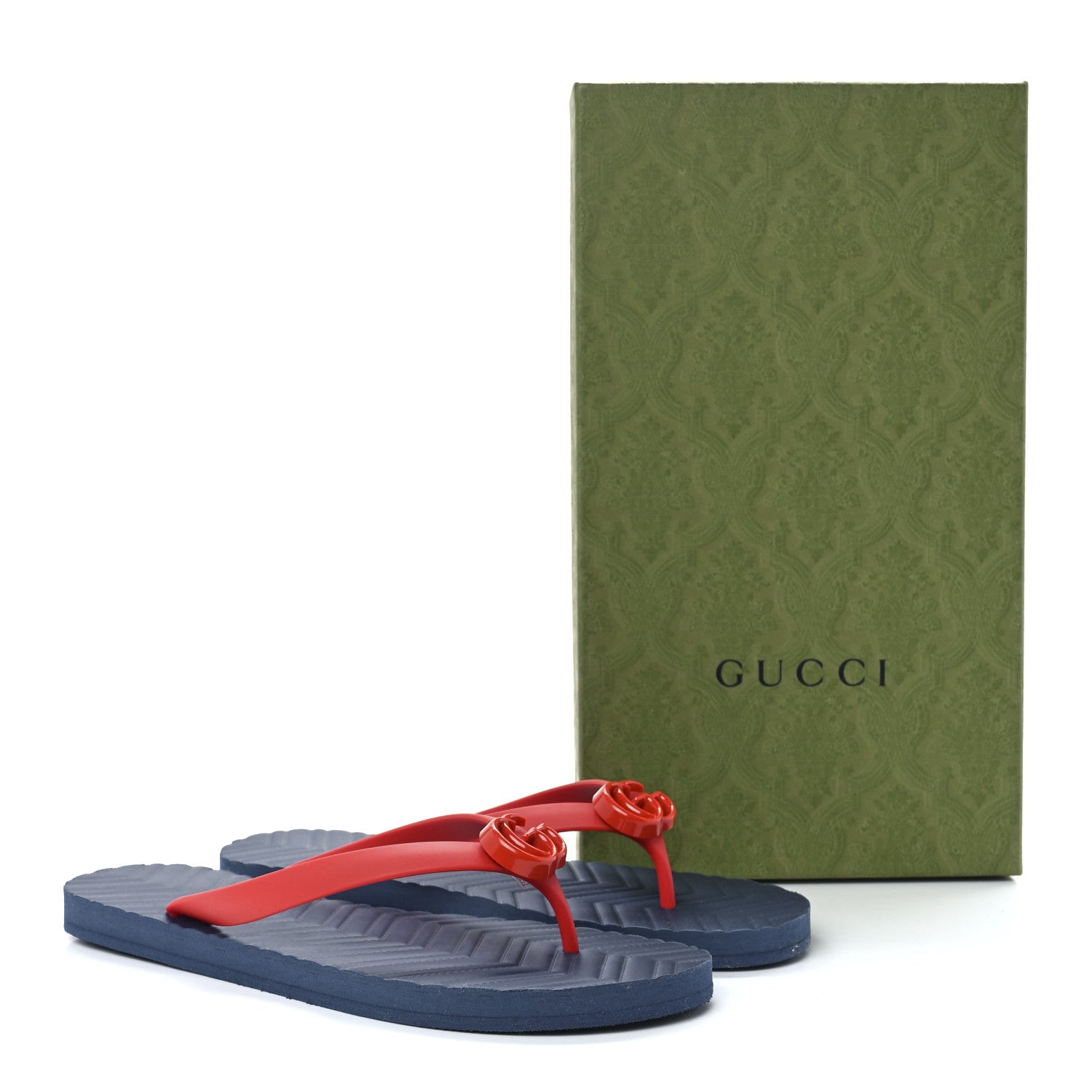 Gucci Rubber Chevron Mens GG Thong Flat Sandals 11 Orange Red 8 of 8