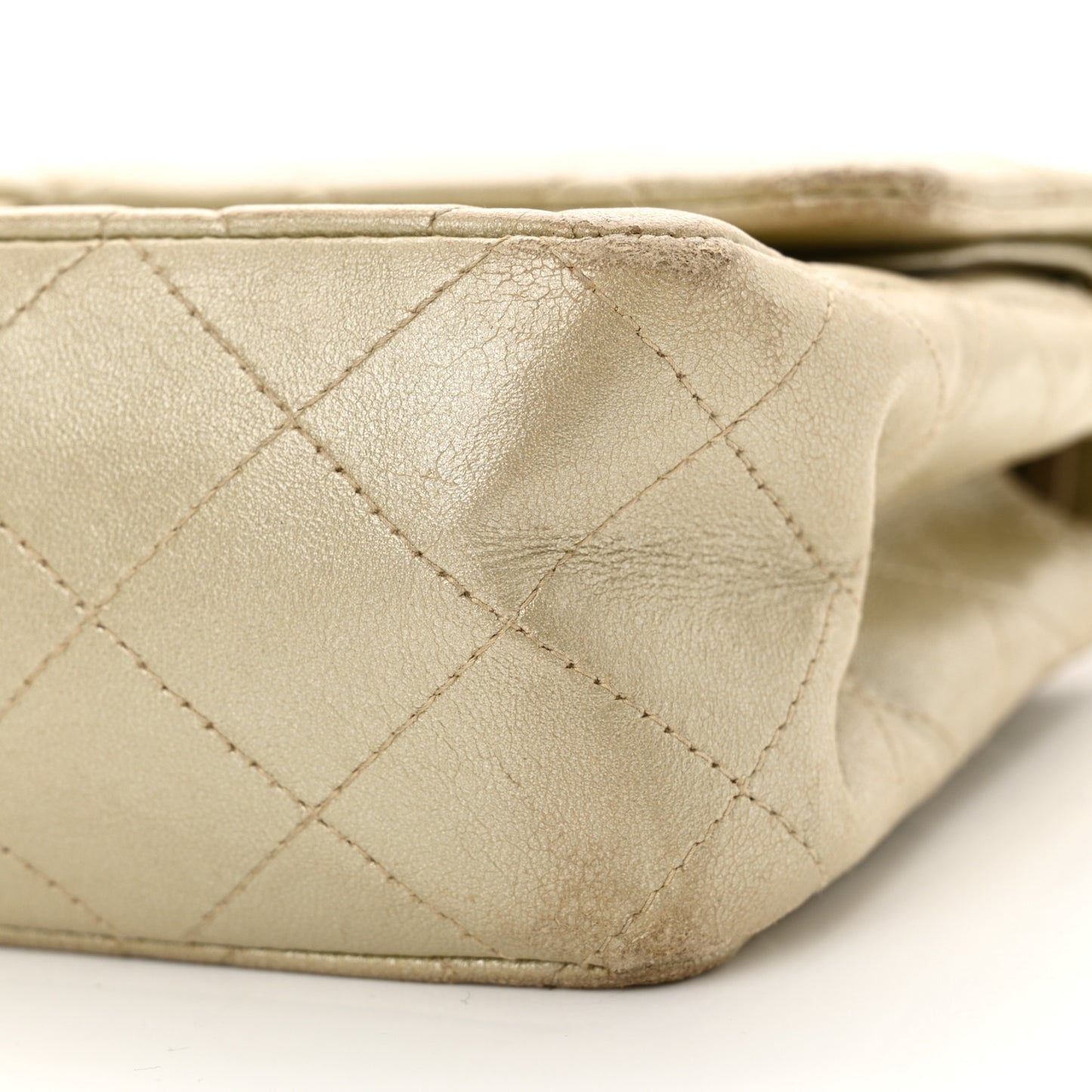 Metallic Lambskin Quilted Medium Double Flap Gold