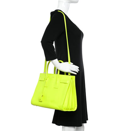 Saint Laurent Calfskin Small Sac De Jour Bag Neon Yellow 2 of 25