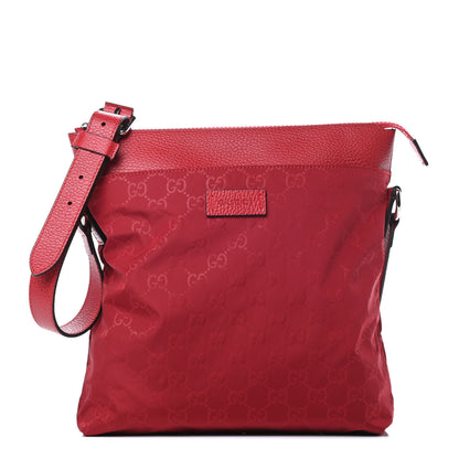 Gucci Nylon Monogram Dollar Calfskin Flat Messenger Bag Vibrant Red 1 of 10