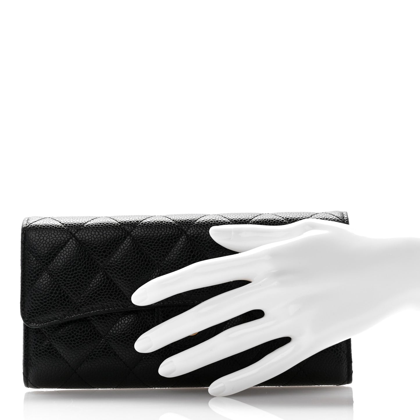 Caviar Quilted Large Gusset Flap Wallet Black