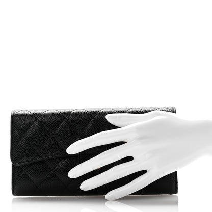 Chanel Caviar Quilted Large Gusset Flap Wallet Black 2 of 9