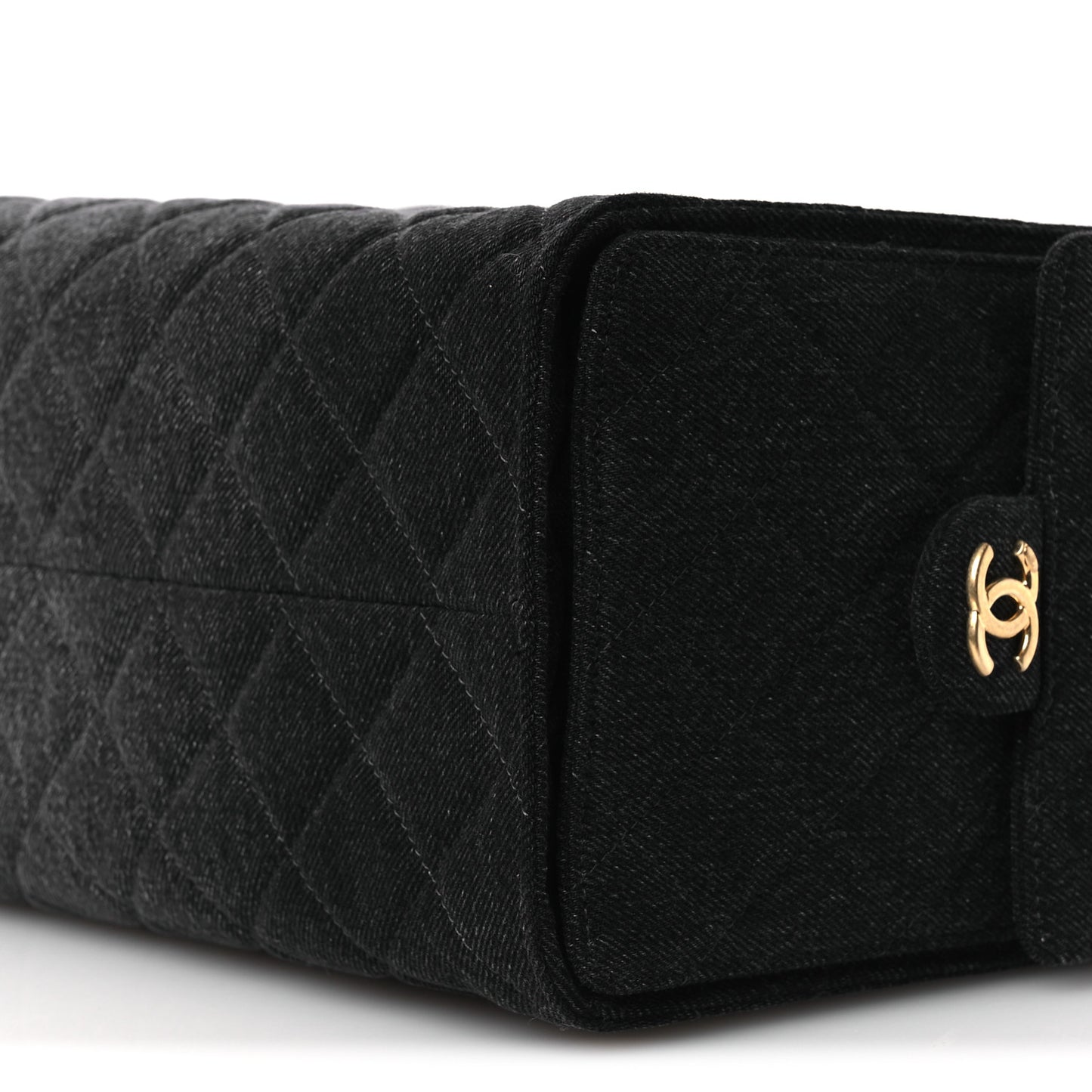 Washed Denim Quilted Medium Chanel 25 Handbag Black