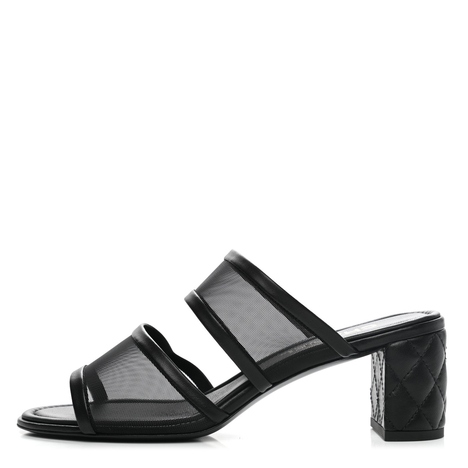 Chanel Mesh Lamskin Quilted CC Mules 38.5 Black 1 of 8