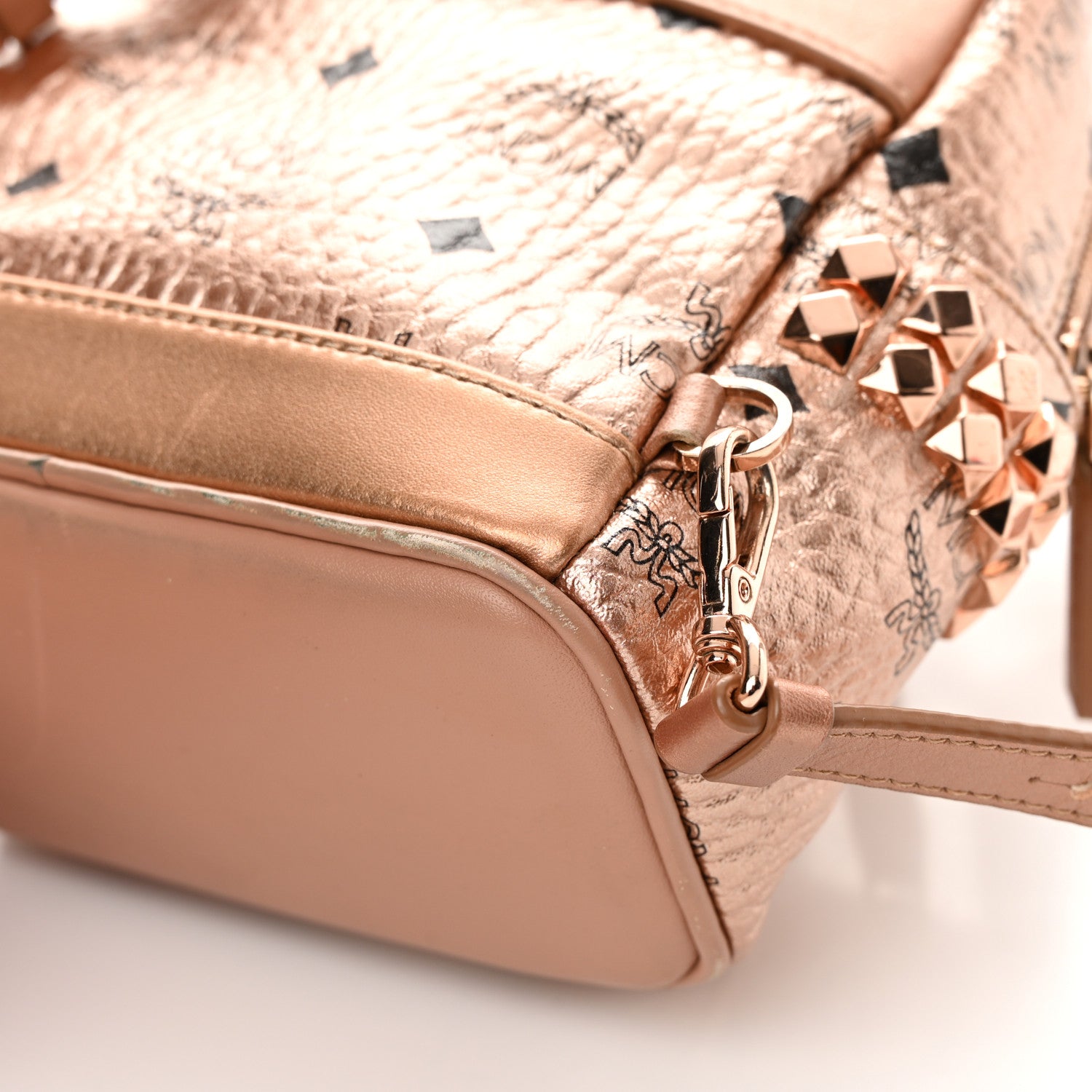 MCM Metallic Visetos Studded X-Mini Bebe Boo Backpack Champagne Gold 11 of 17