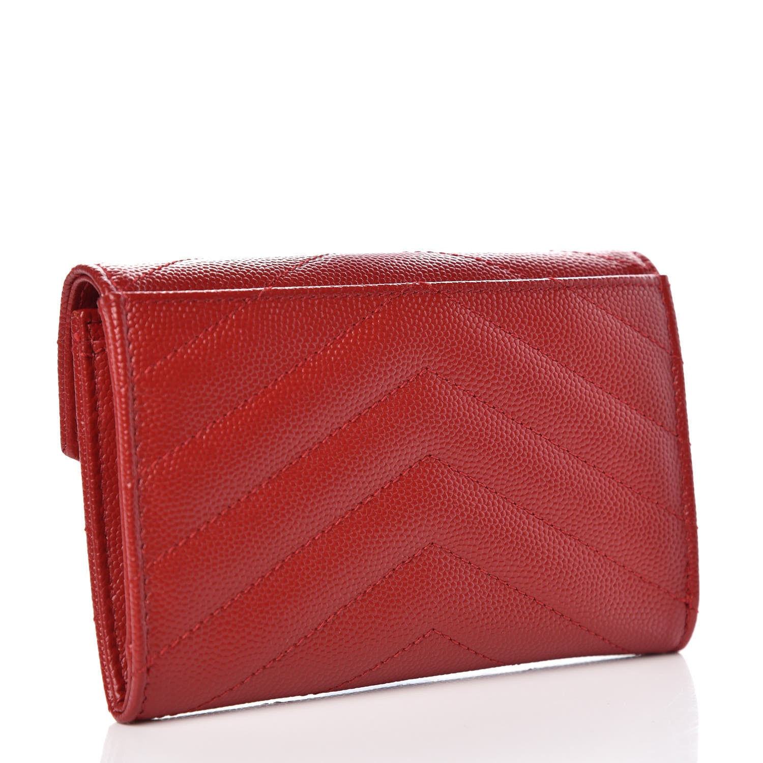 Saint Laurent Grain De Poudre Matelasse Chevron Small Monogram Envelope Wallet Rouge Eros 3 of 7