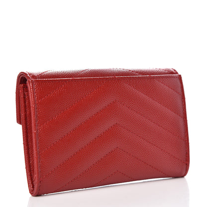 Saint Laurent Grain De Poudre Matelasse Chevron Small Monogram Envelope Wallet Rouge Eros 3 of 7