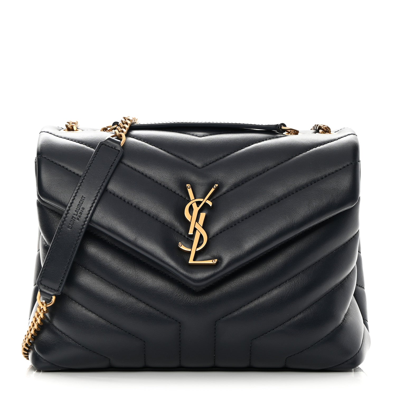 Saint Laurent Calfskin Y Quilted Monogram Small Loulou Chain Satchel Deep Marine 1 of 13