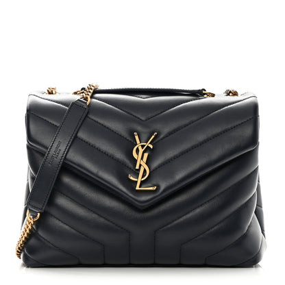 Saint Laurent Calfskin Y Quilted Monogram Small Loulou Chain Satchel Deep Marine 1 of 13