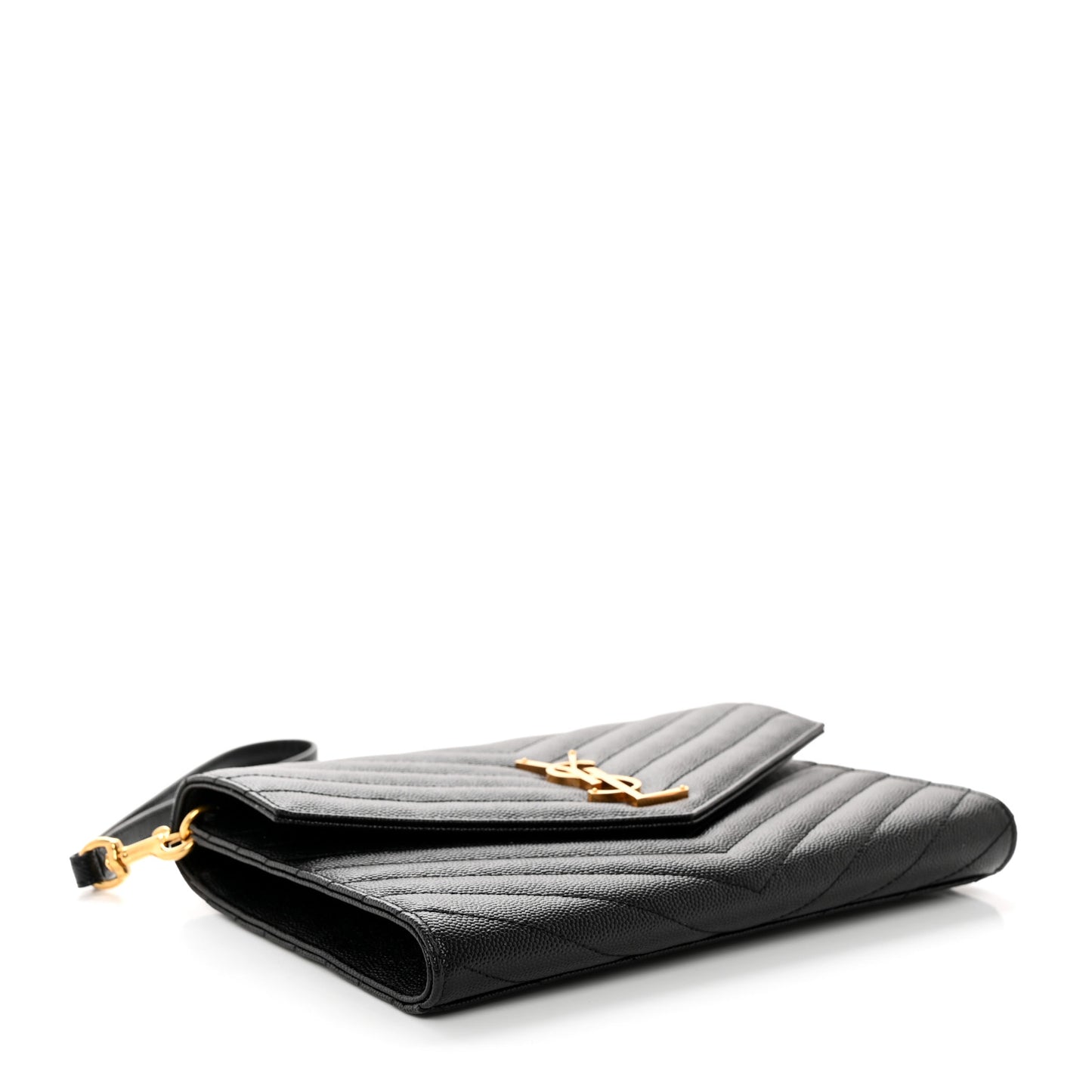 Grain De Poudre Matelasse Chevron Monogram Envelope Clutch Black