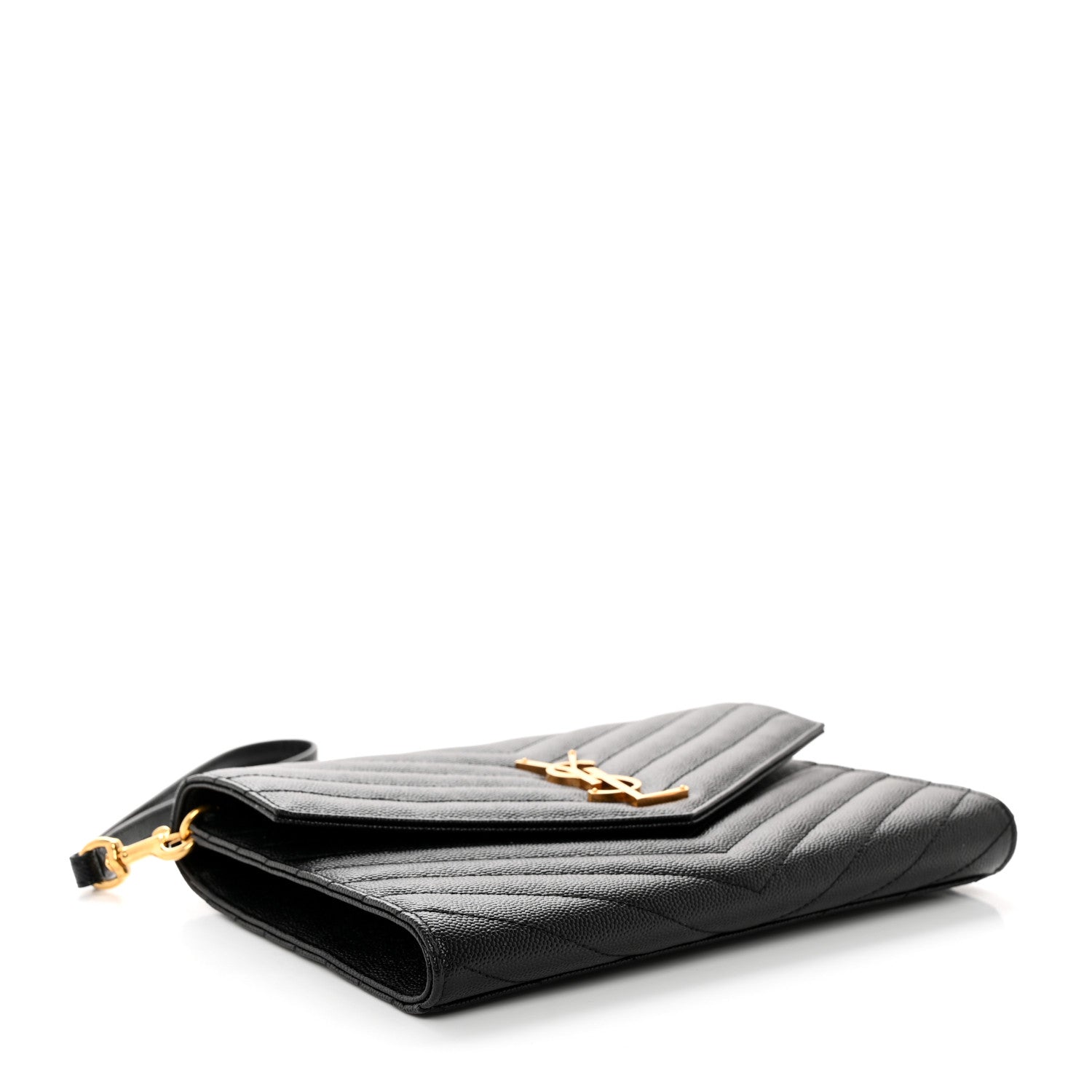 Saint Laurent Grain De Poudre Matelasse Chevron Monogram Envelope Clutch Black 4 of 8
