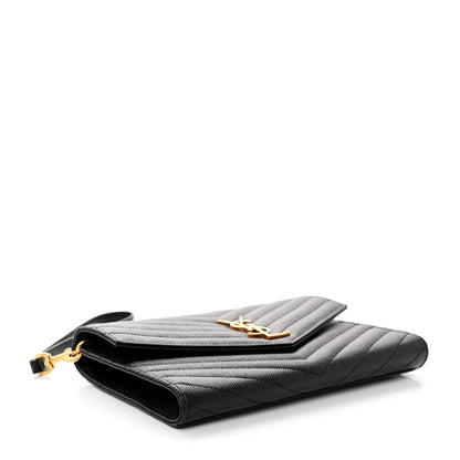 Saint Laurent Grain De Poudre Matelasse Chevron Monogram Envelope Clutch Black 4 of 8