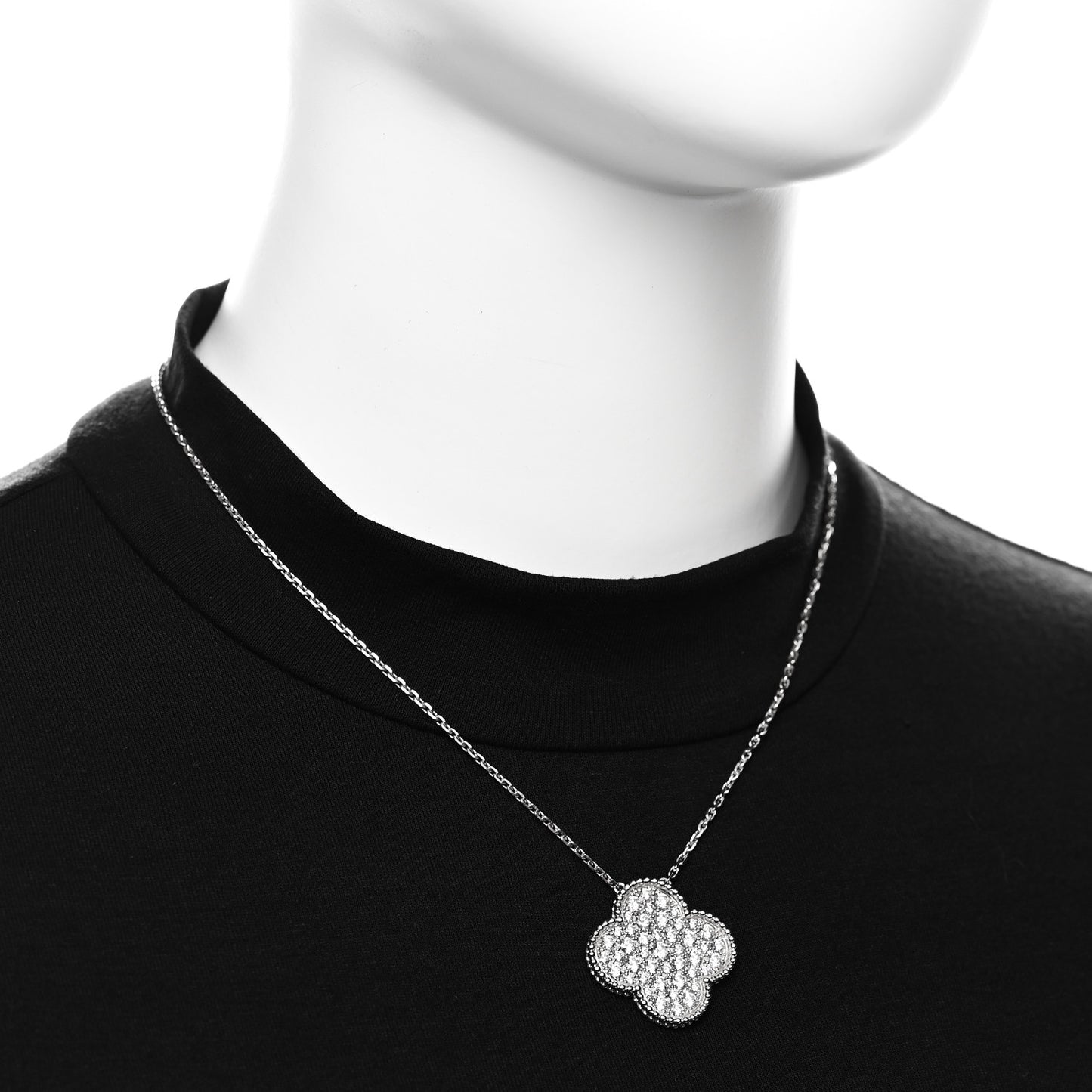 18K White Gold Diamond Magic Alhambra Pendant Necklace