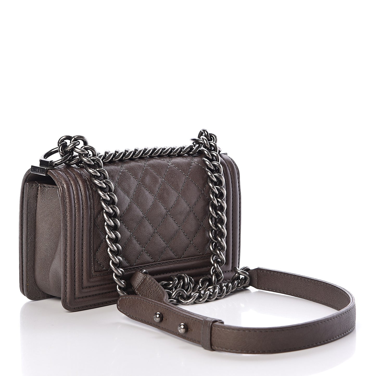 Calfskin Quilted Small Boy Flap Taupe