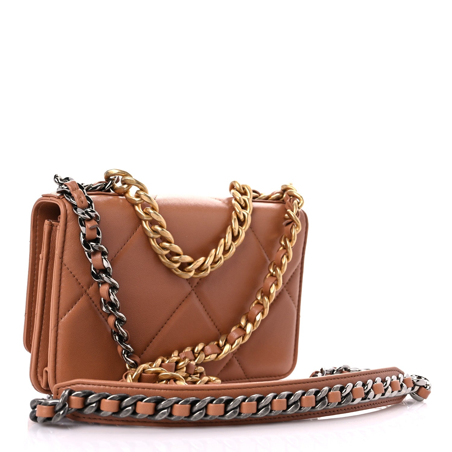 Chanel Lambskin Quilted Chanel 19 Wallet On Chain WOC Brown 3 of 11