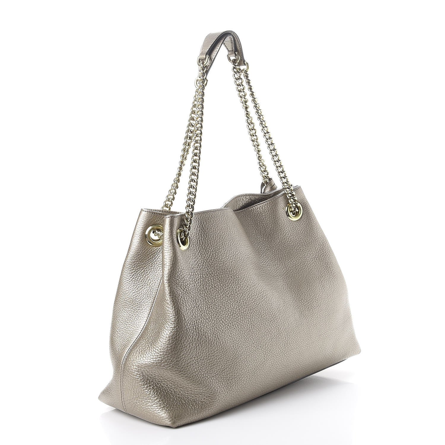 Gucci Metallic Pebbled Calfskin Medium Soho Chain Shoulder Bag Golden Beige 3 of 9