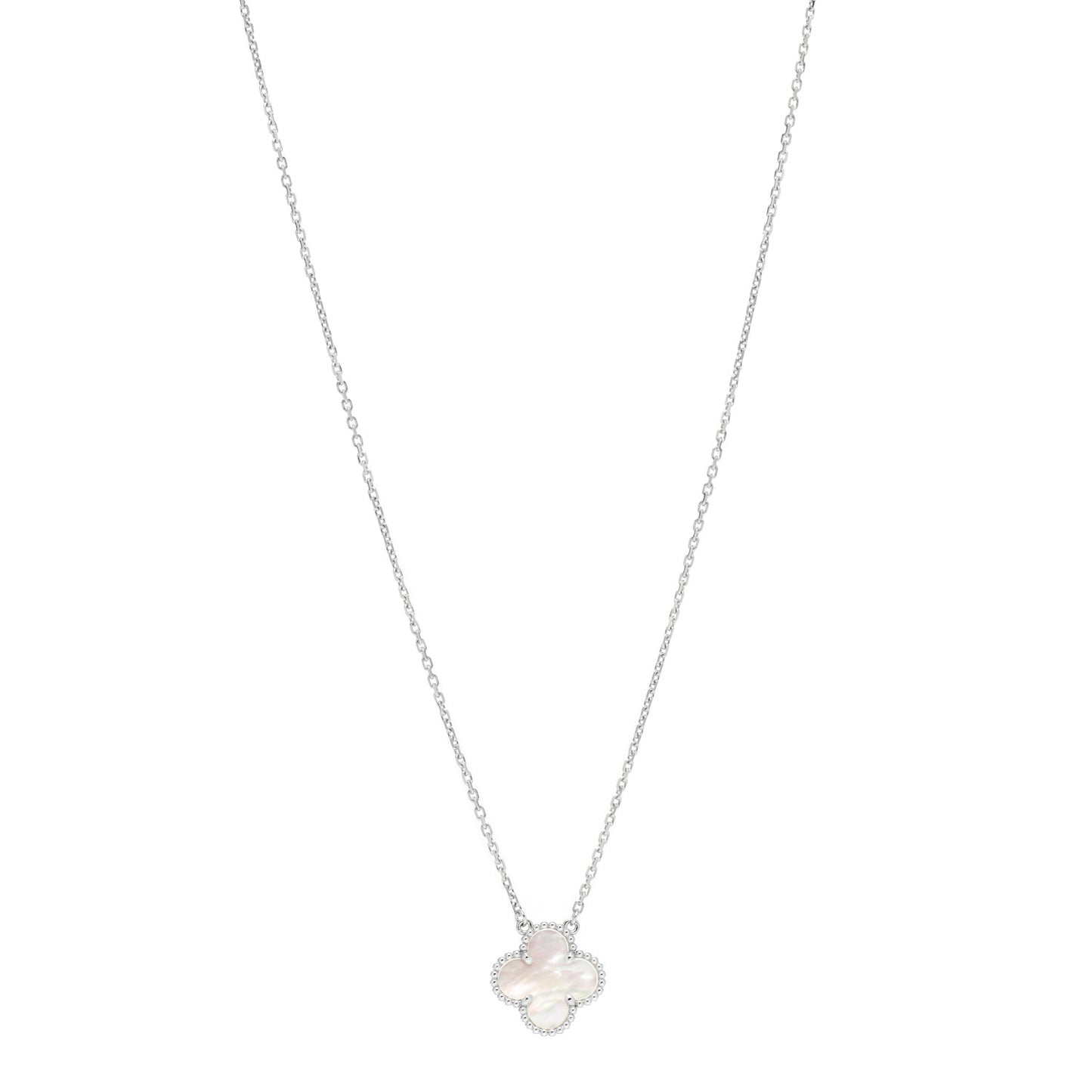 18K White Gold Mother of Pearl Vintage Alhambra Pendant Necklace