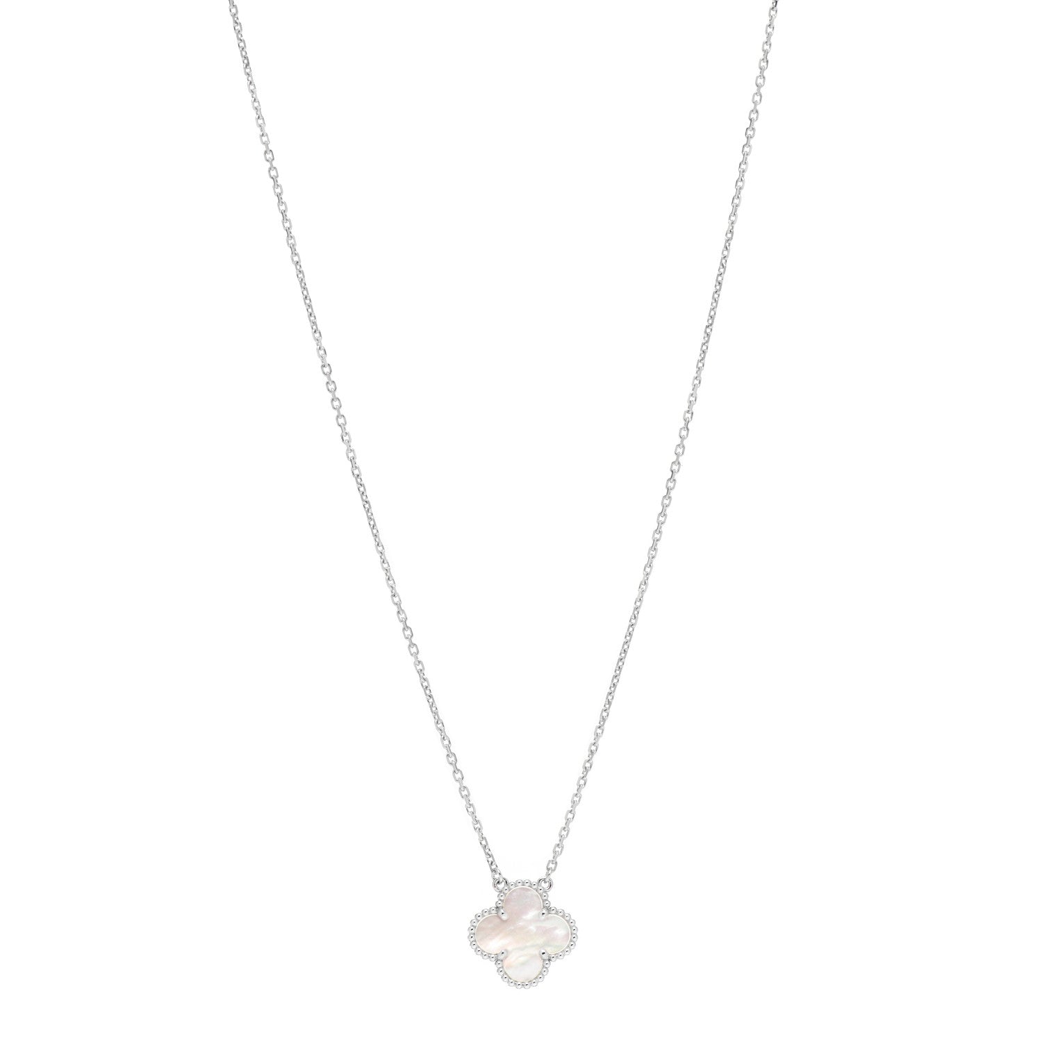Van Cleef & Arpels 18K White Gold Mother of Pearl Vintage Alhambra Pendant Necklace 1 of 5