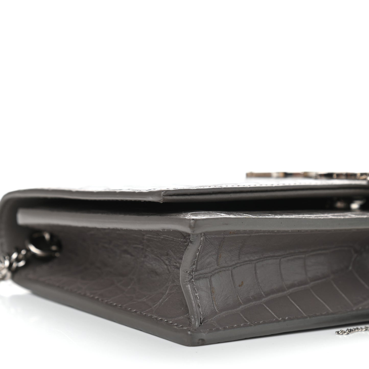 Calfskin Crocodile Embossed Kate Monogram Tassel Chain Wallet Fog