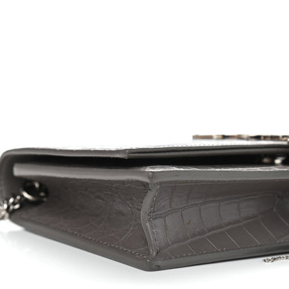 Saint Laurent Calfskin Crocodile Embossed Kate Monogram Tassel Chain Wallet Fog 7 of 8