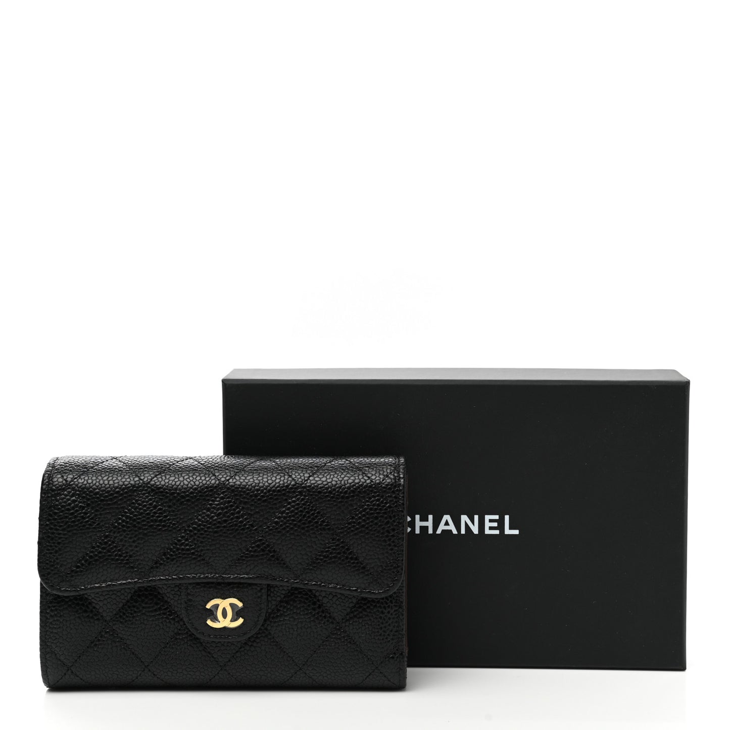 Caviar Quilted Medium Flap Wallet Black