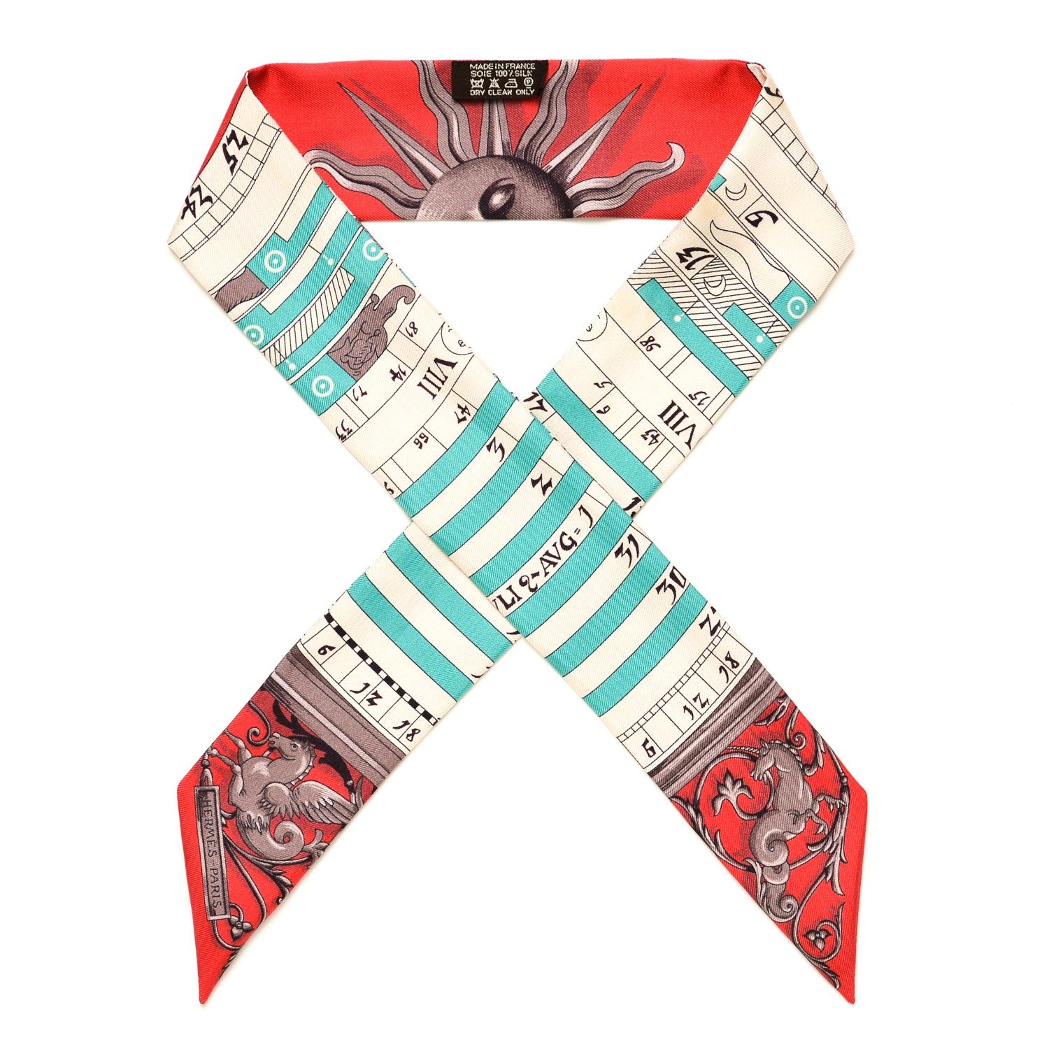 Hermes Silk Astrologie Twilly Rouge Grey Vert 1 of 6