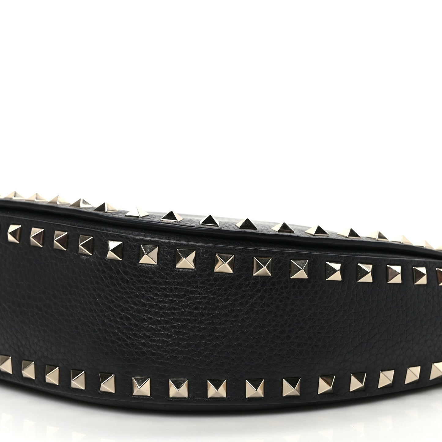 Calfskin Large Rockstud Halfmoon Saddle Bag Black