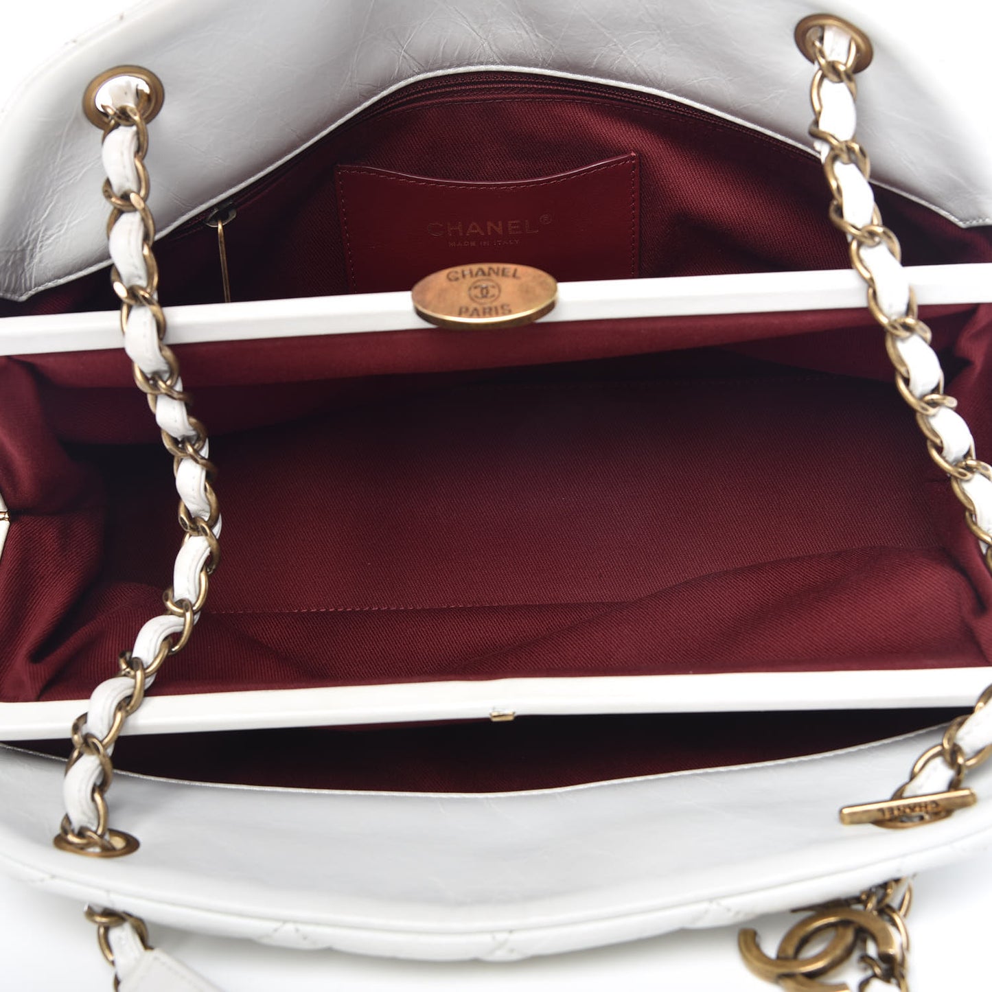Aged Calfskin Quilted Medium Just Mademoiselle Bowling Bag White