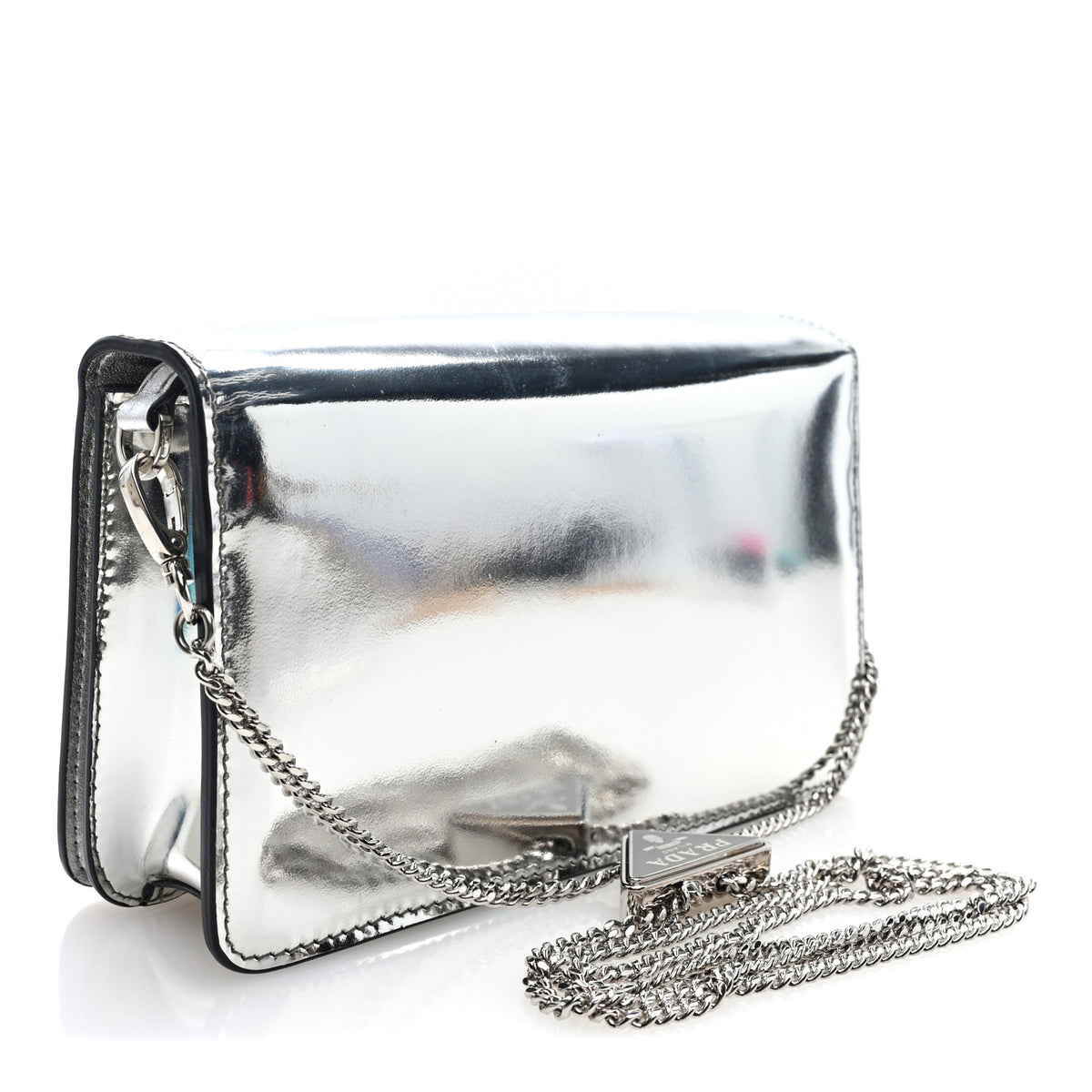 Spazzolato Flap Slide Chain Shoulder Bag Argento Argento