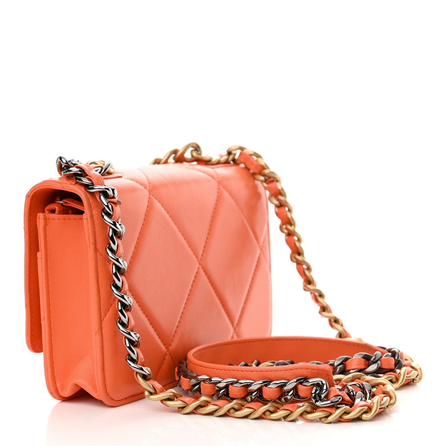 Lambskin Quilted Chanel 19 Wallet On Chain WOC Orange