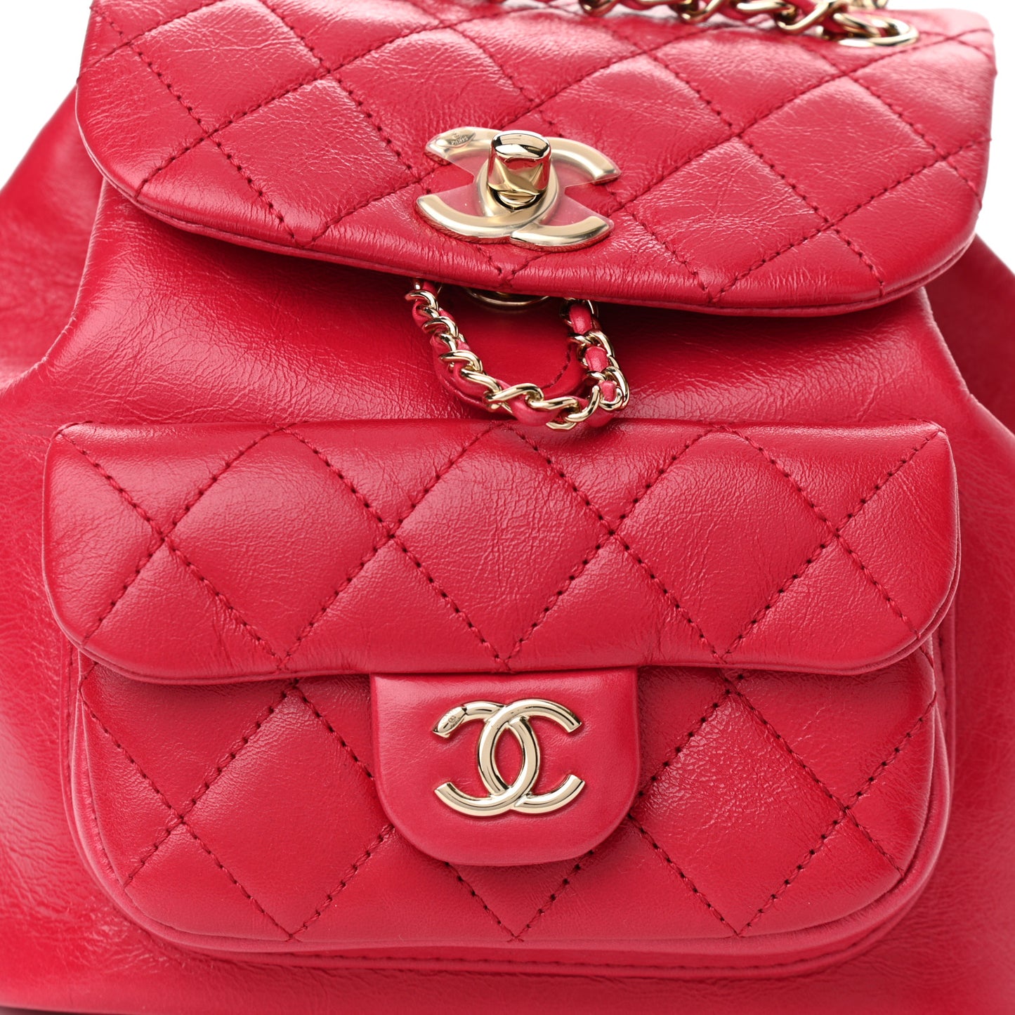 Glazed Aged Calfskin Quilted Small Duma Drawstring Backpack Red