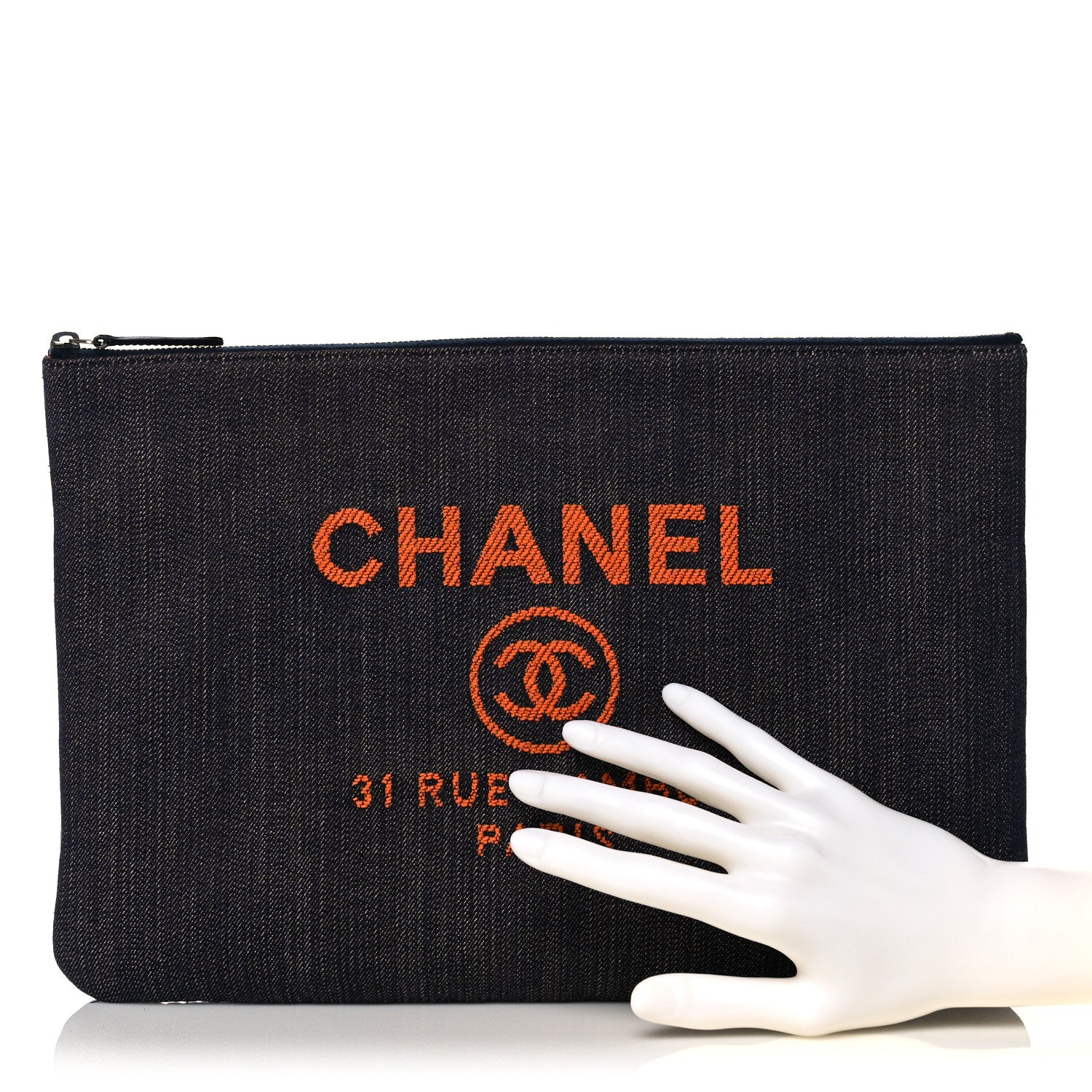 Chanel Denim Medium Deauville Pouch Clutch Blue Orange 2 of 11