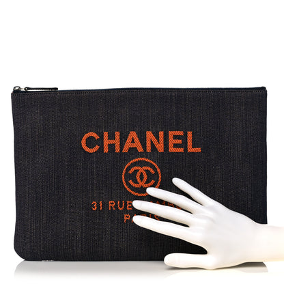 Chanel Denim Medium Deauville Pouch Clutch Blue Orange 2 of 11