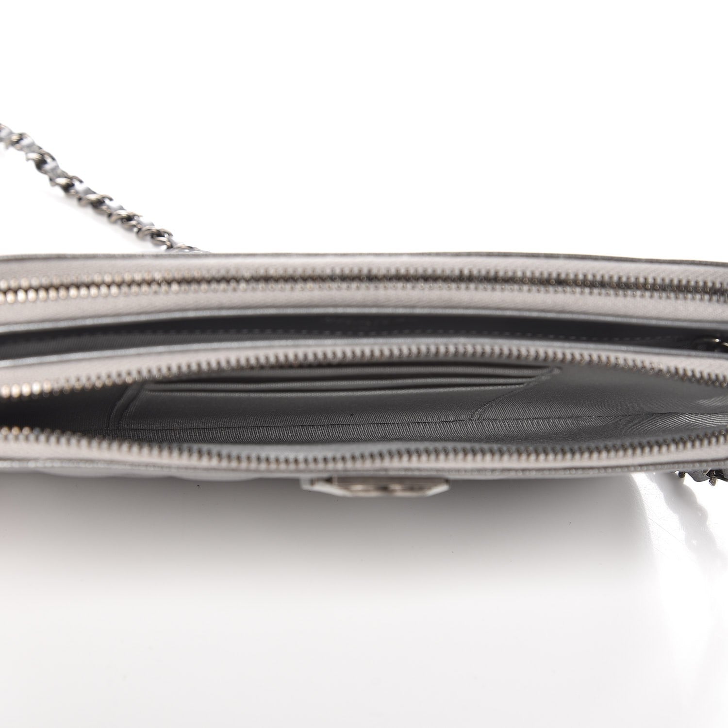 Chanel Metallic Caviar Quilted Small Boy Clutch With Chain Silver 6 of 9