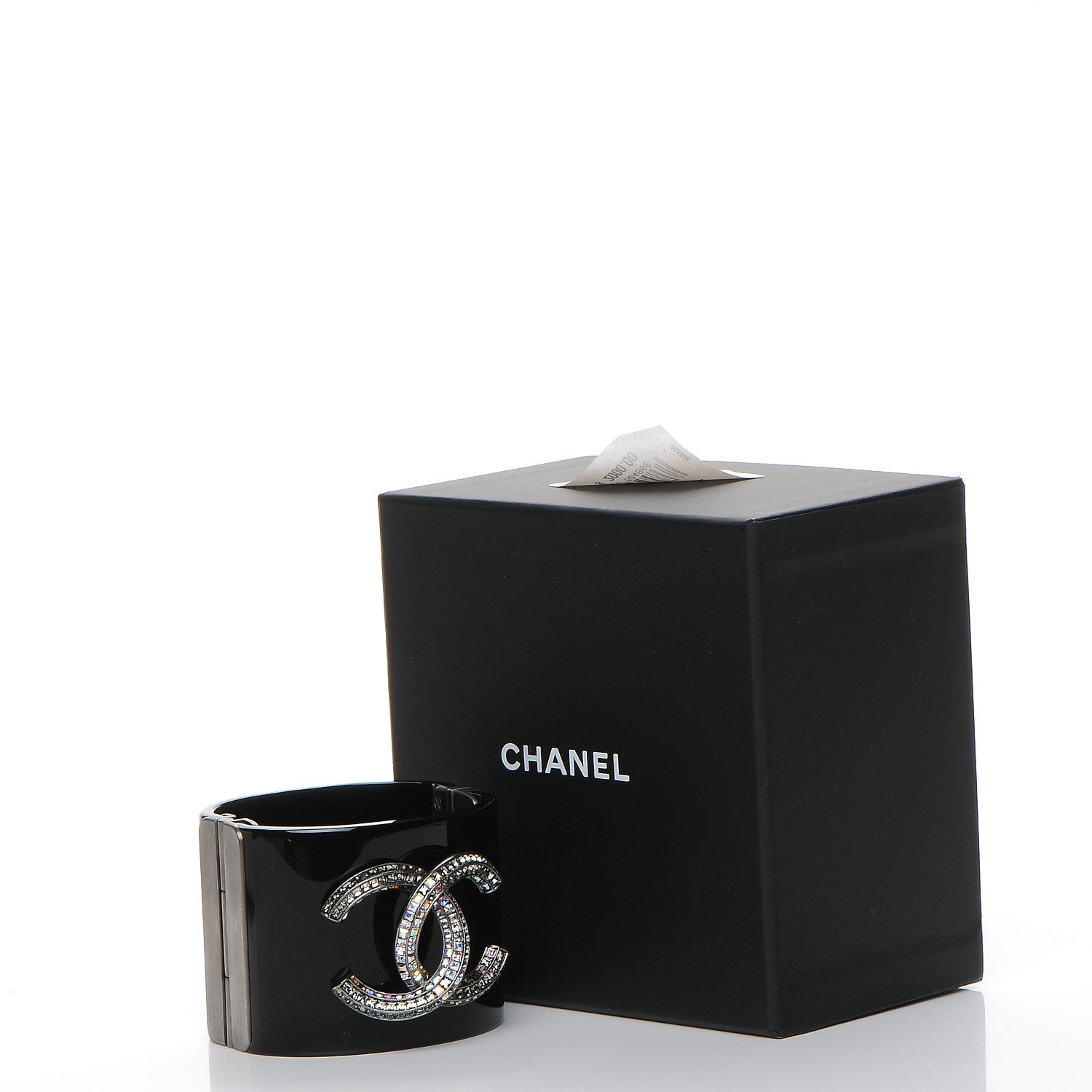 Chanel Resin Crystal Baguette CC Wide Cuff Black 6 of 6