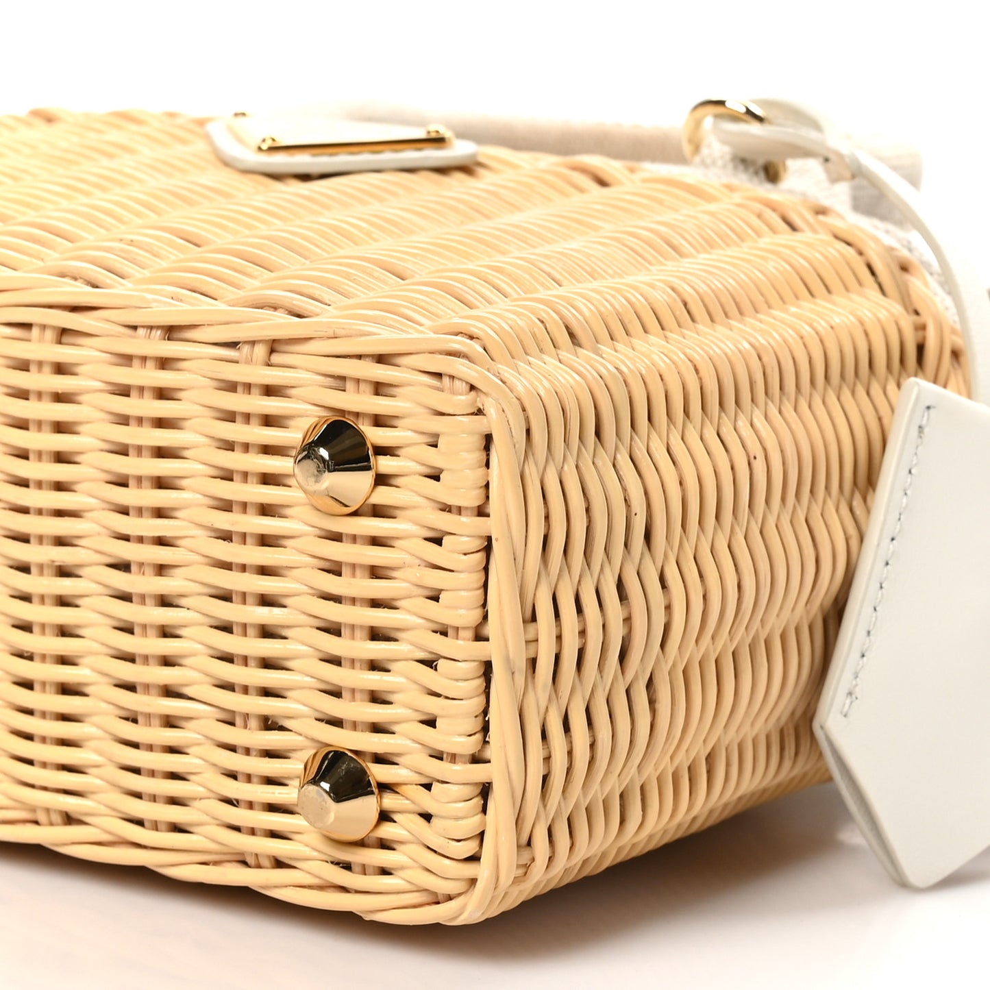 Wicker Canvas Mini Tote Tan White