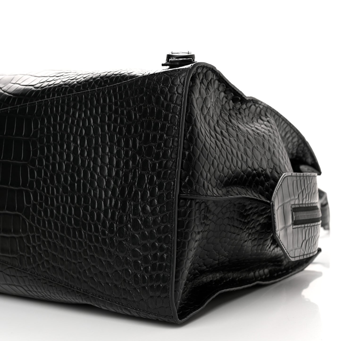 Semi Matte Calfskin Crocodile Embossed Neo Classic Black Hardware Large City Black