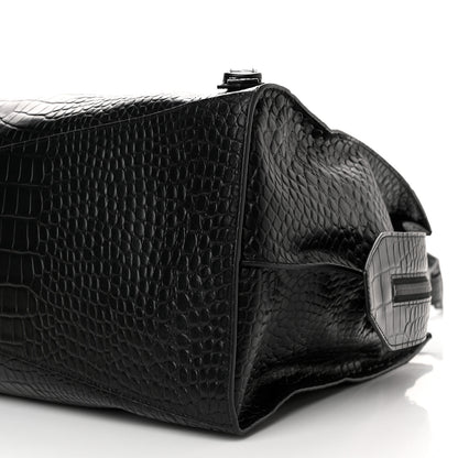 Balenciaga Semi Matte Calfskin Crocodile Embossed Neo Classic Black Hardware Large City Black 10 of 11