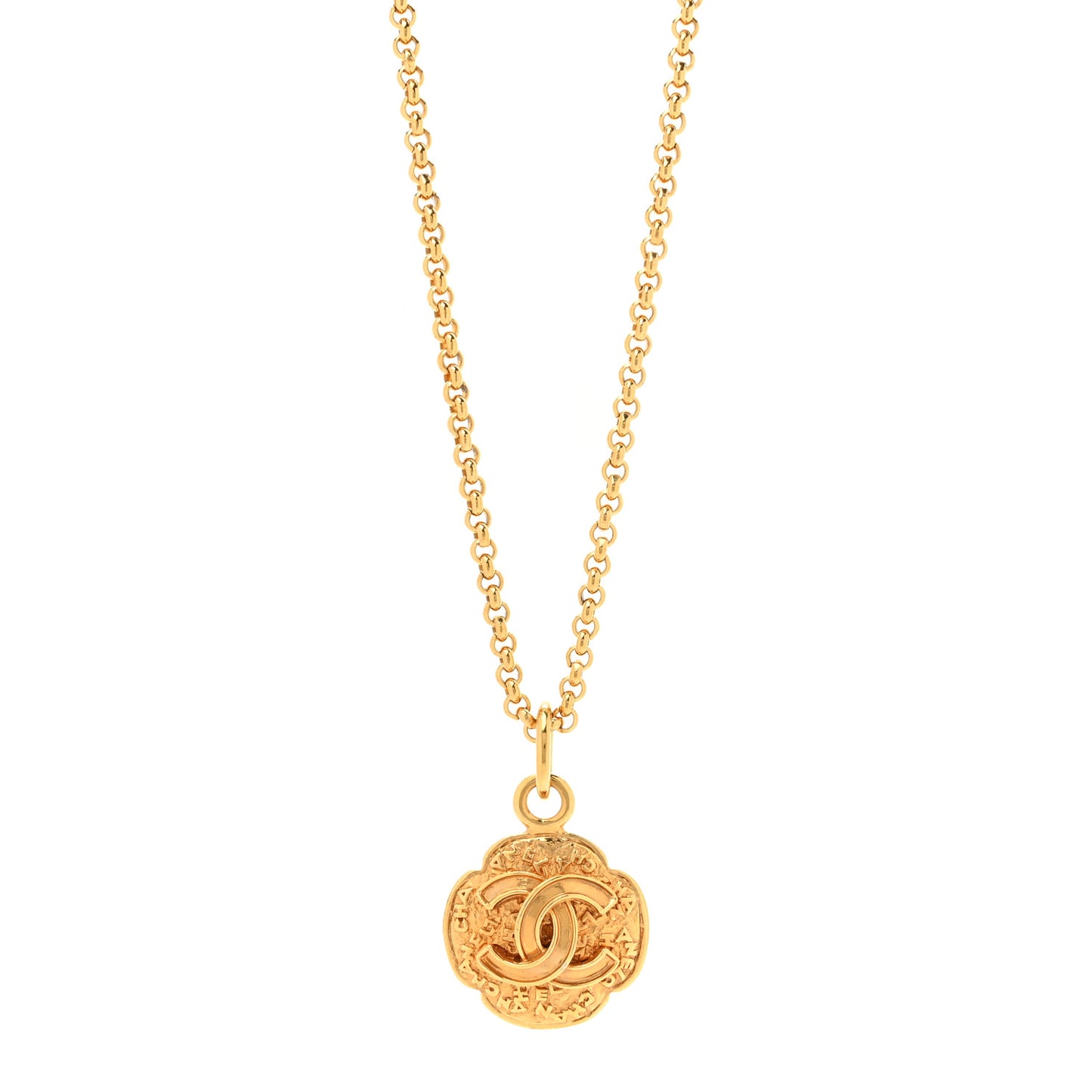 Metal CC Medallion Chain Necklace Gold