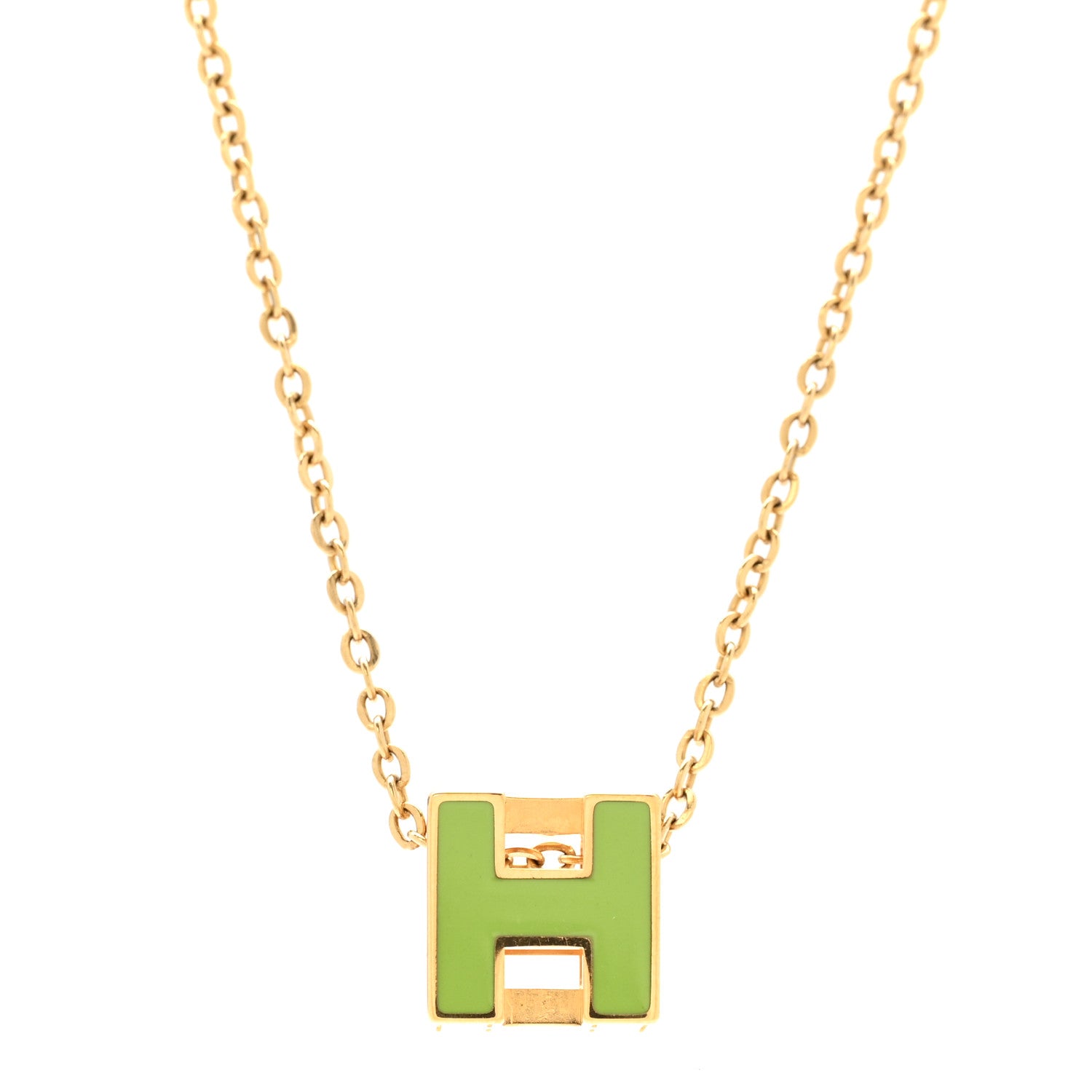 Hermes Gold Lacquered Cage d'H Necklace Vert Anis 4 of 6