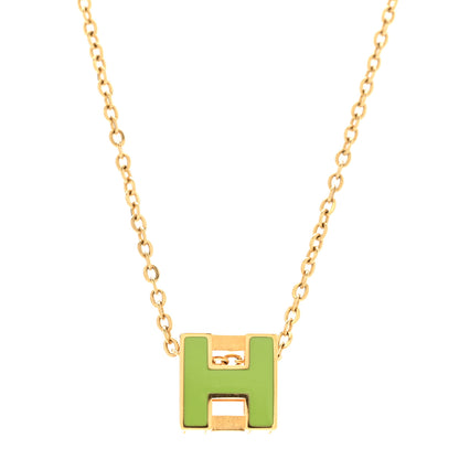 Hermes Gold Lacquered Cage d'H Necklace Vert Anis 4 of 6