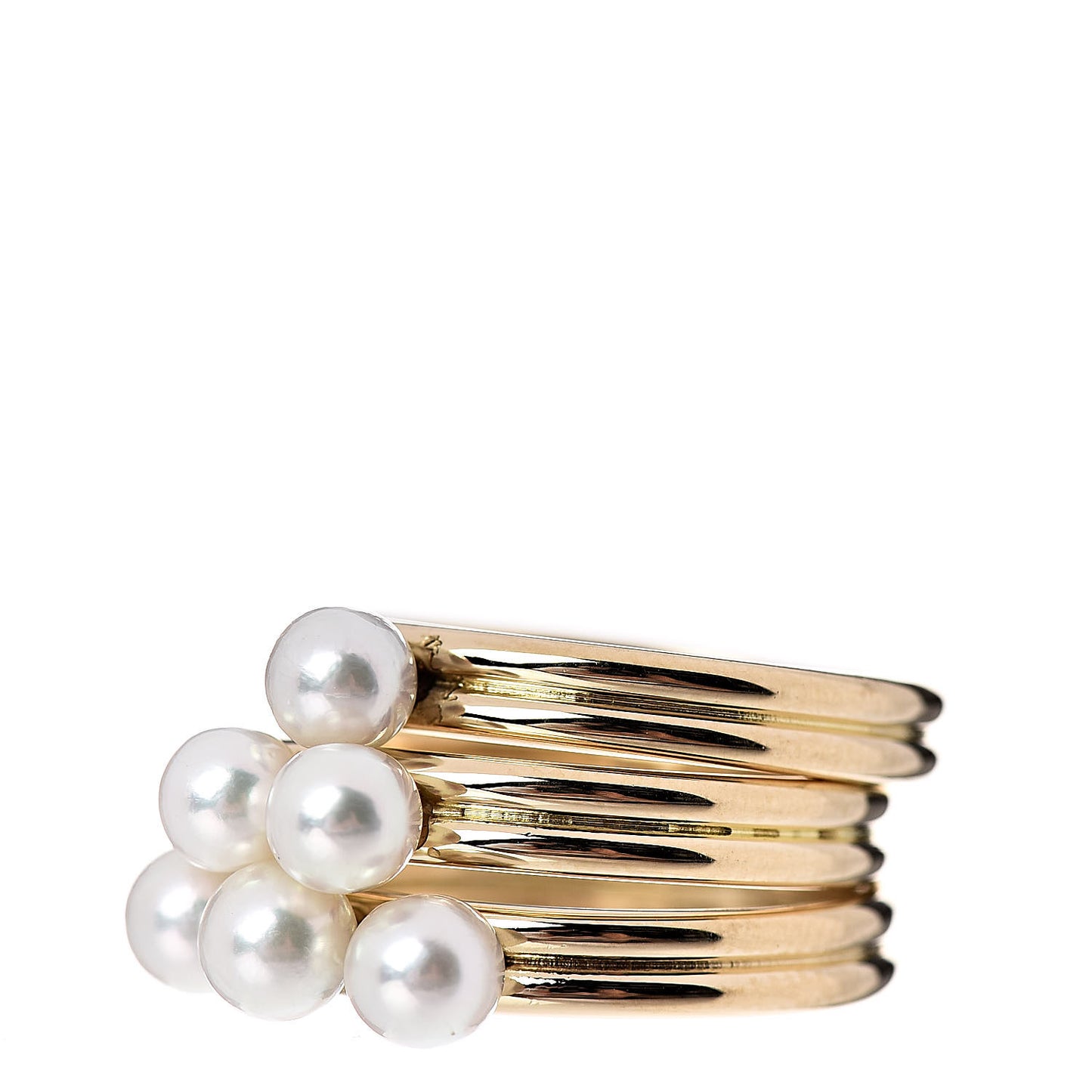 18K Yellow Gold Akoya Pearl Band Ring Set 47 4