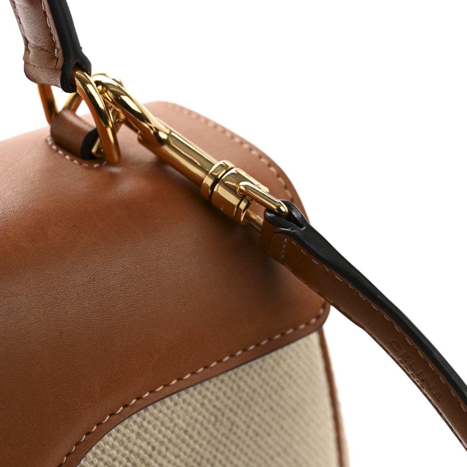 Celine Canvas Calfskin Small 16 Top Handle Bag Natural Tan 14 of 15