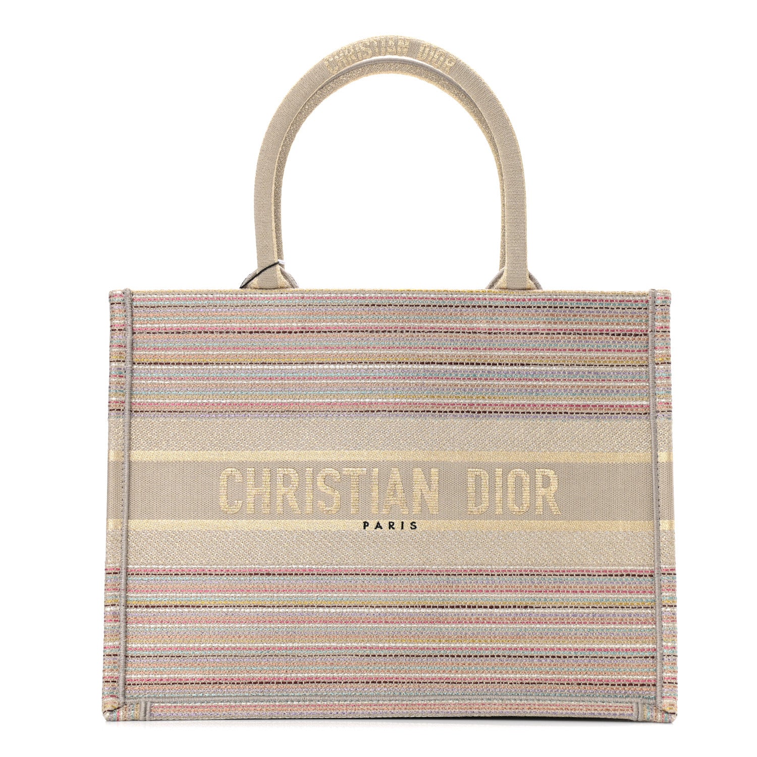 Christian Dior Canvas Embroidered Medium Stripes Book Tote Beige Multicolor 1 of 10