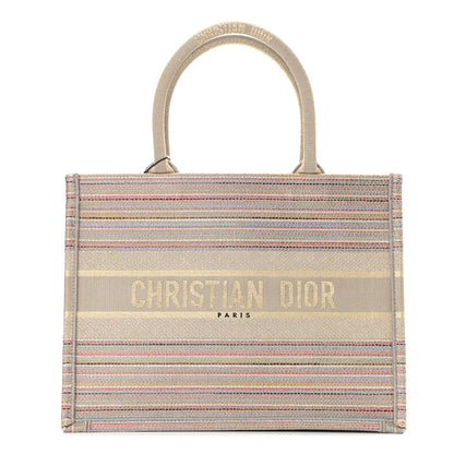 Christian Dior Canvas Embroidered Medium Stripes Book Tote Beige Multicolor 1 of 10